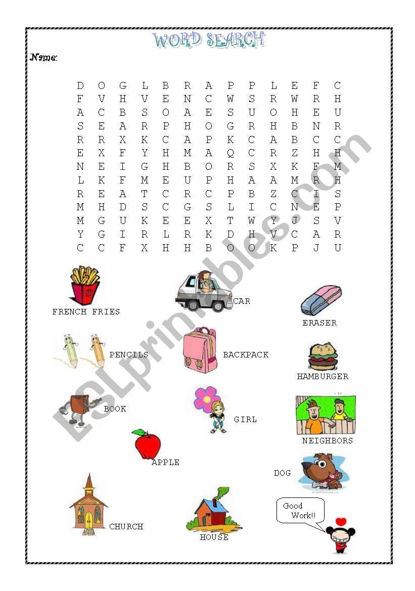 Beginner basic vocabulary wordsearch