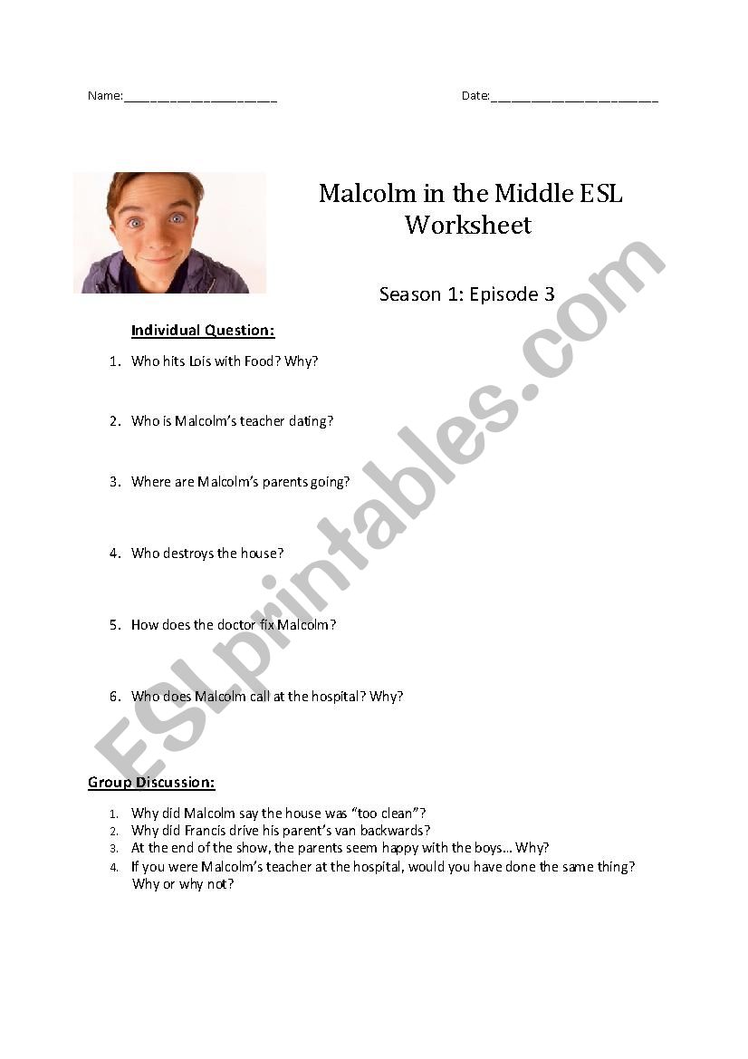 Malcolm in the Middle ESL Worksheet - Season 1: Episode 3
