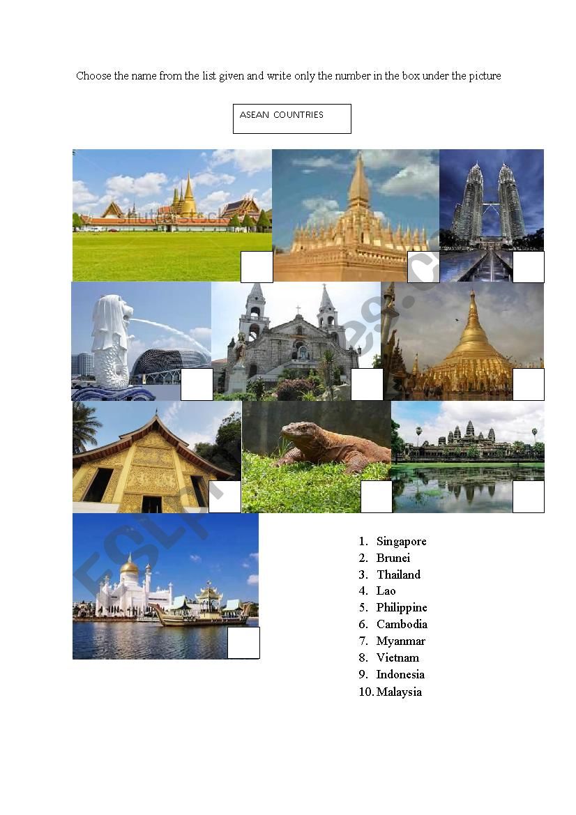 asean country worksheet