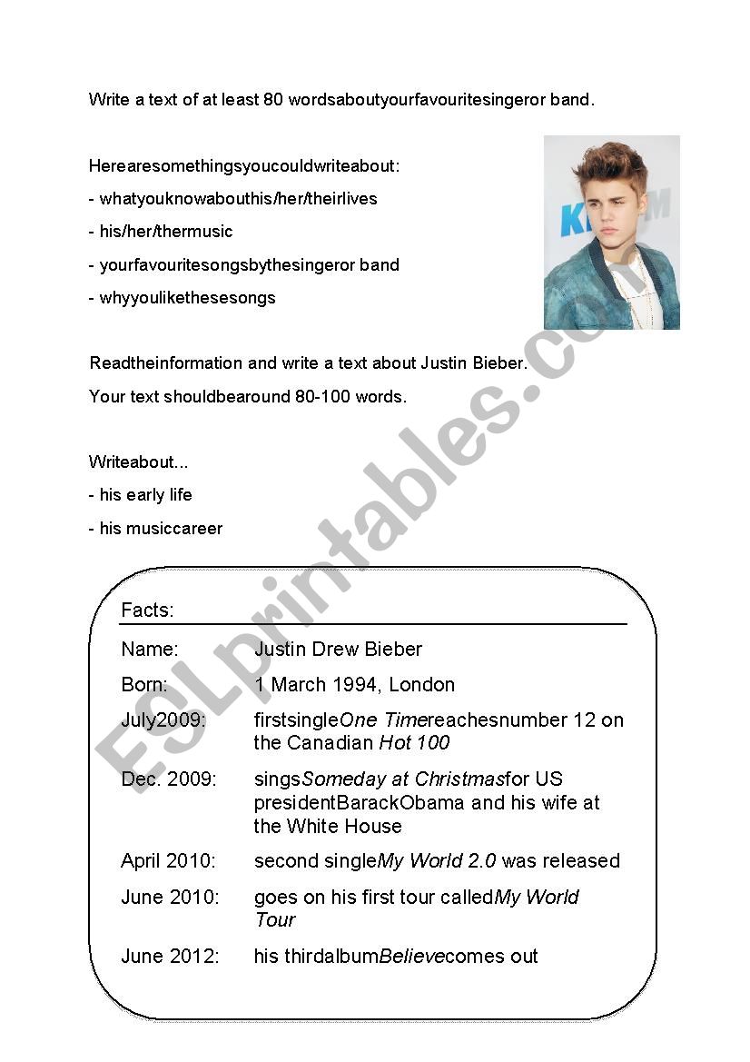 My favourite pop group/star worksheet