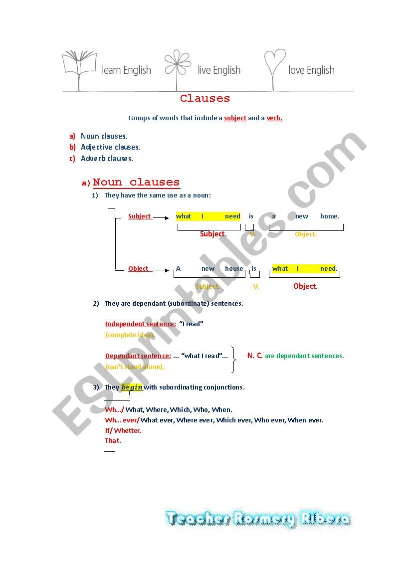 NOUN CLAUSES worksheet