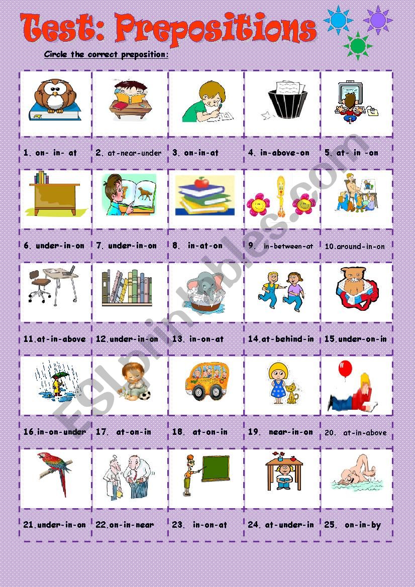 Test: Prepositions worksheet