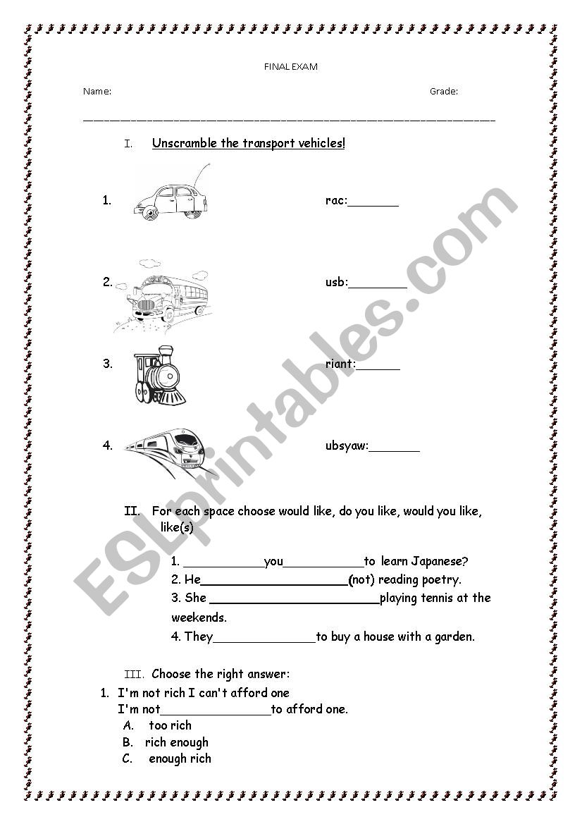 EXAM worksheet