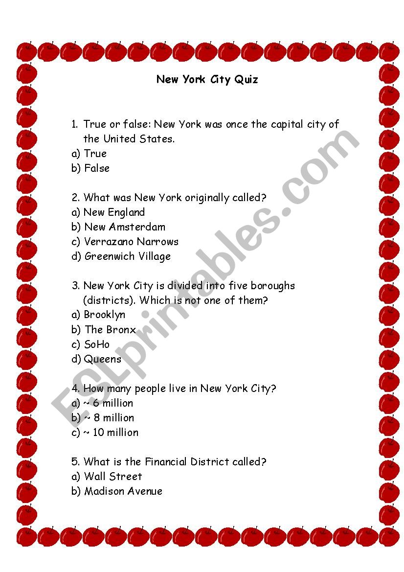 New York Quiz worksheet