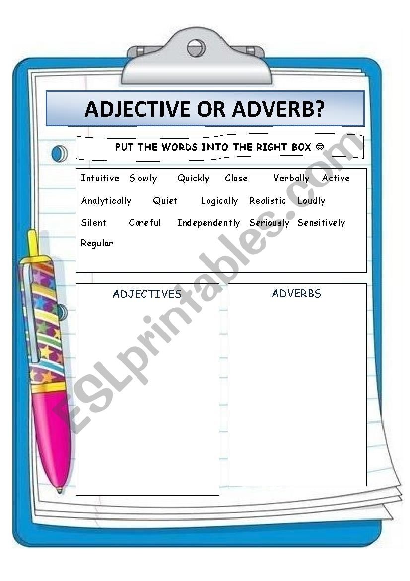 adjective or adverb? worksheet