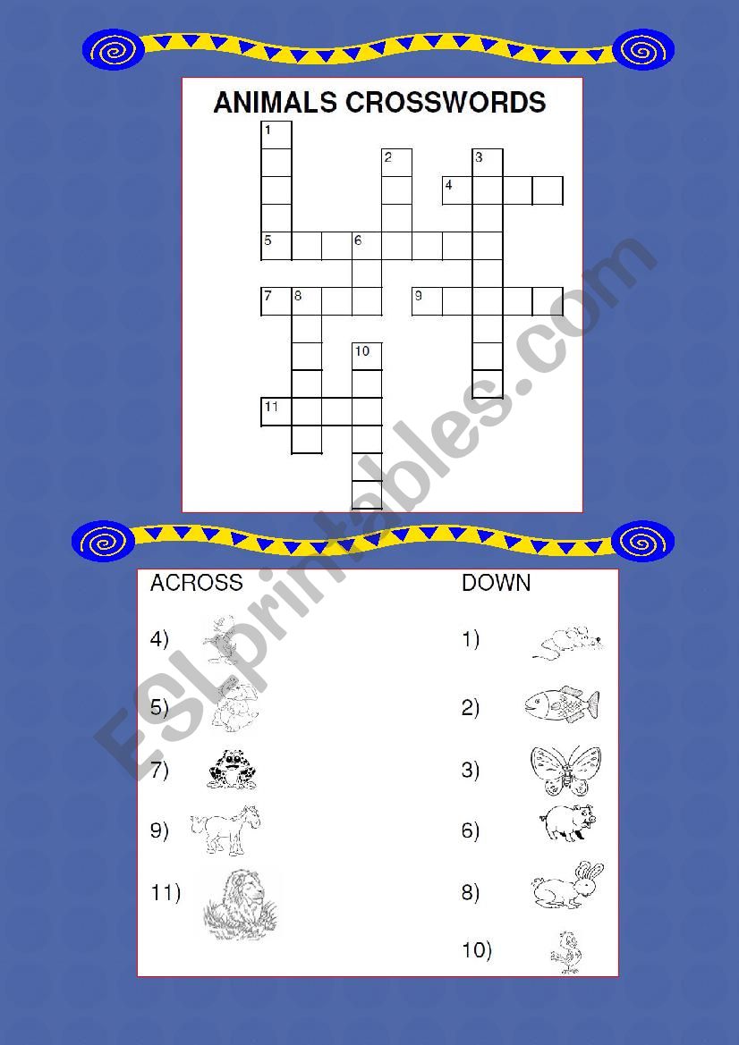 Animals crosswords worksheet