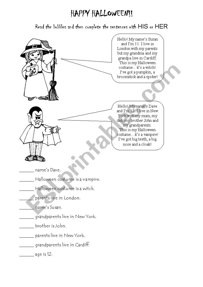 Halooween activity HIS/HER worksheet