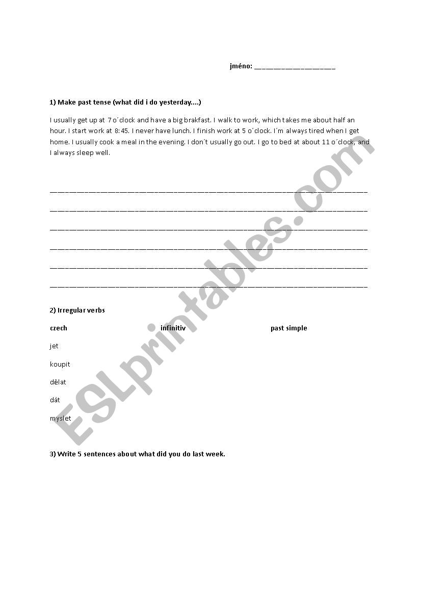 past simple test worksheet