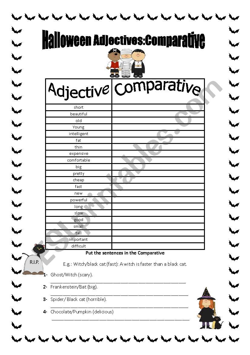 Halloween Adjectives Comparative ESL Worksheet By Marta Veiga
