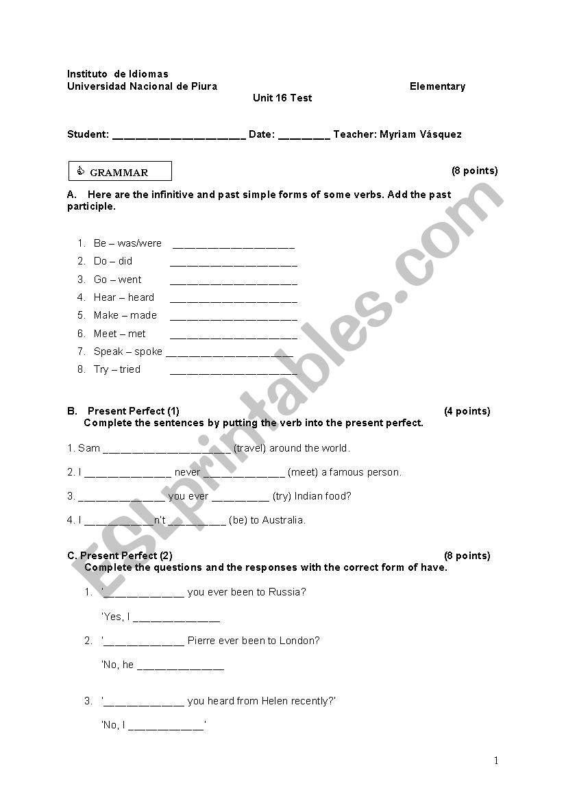 unit test worksheet