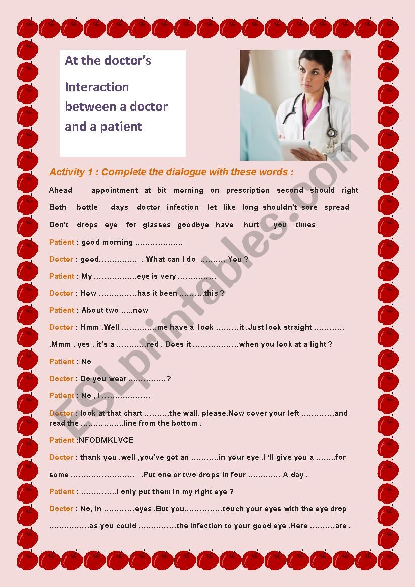 at the doctors worksheet