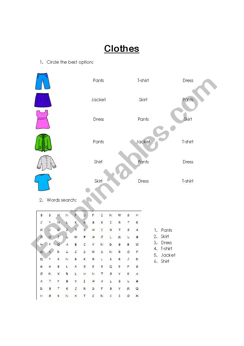 Clothes worksheet