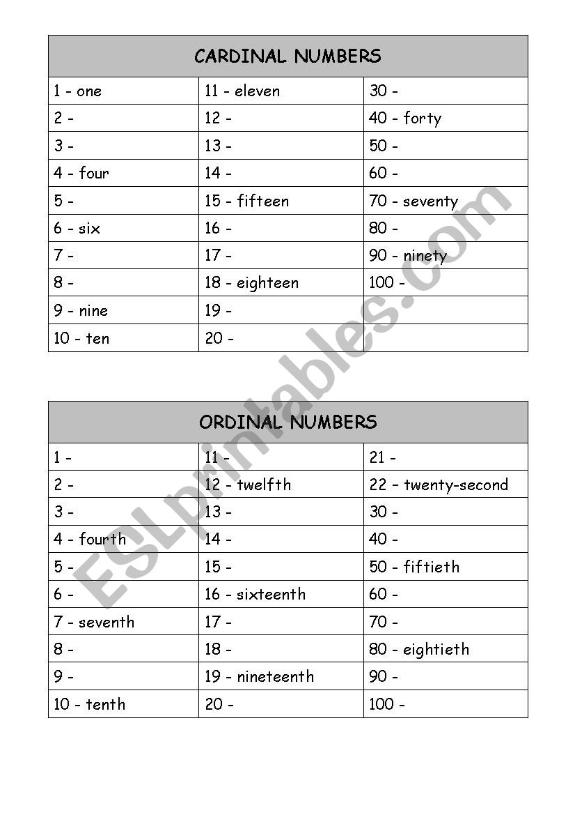 Numbers worksheet