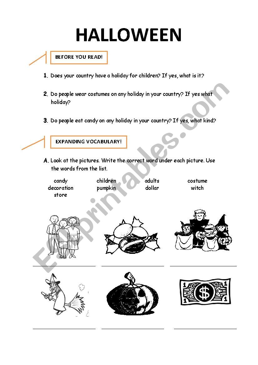 Halloween reading worksheet