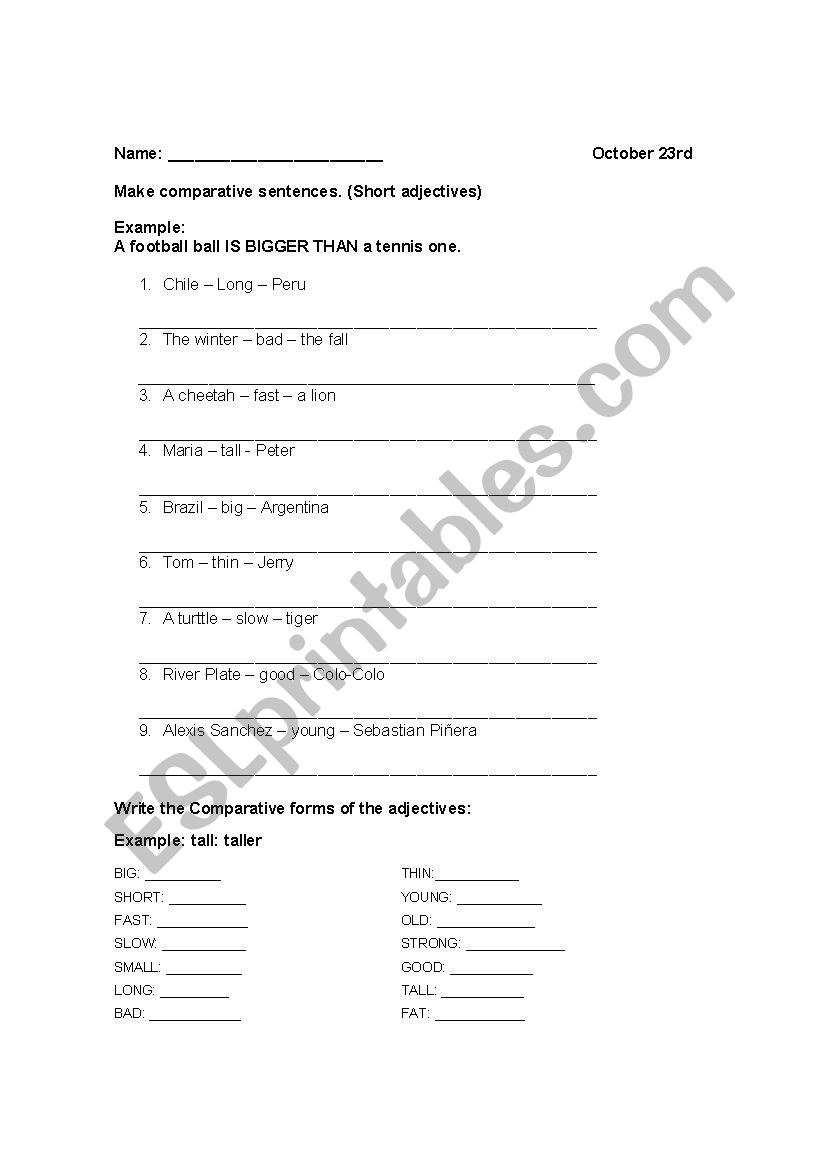 Comparative adjetives worksheet