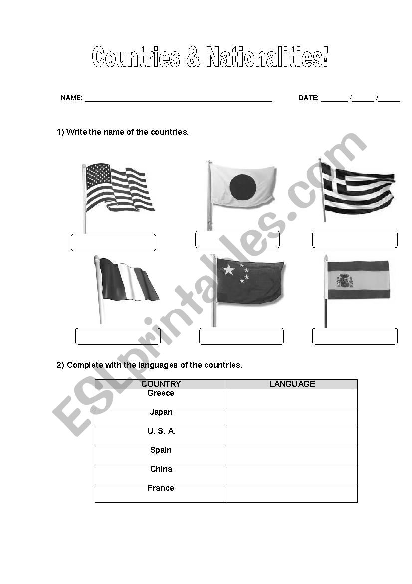 Countries and languages worksheet