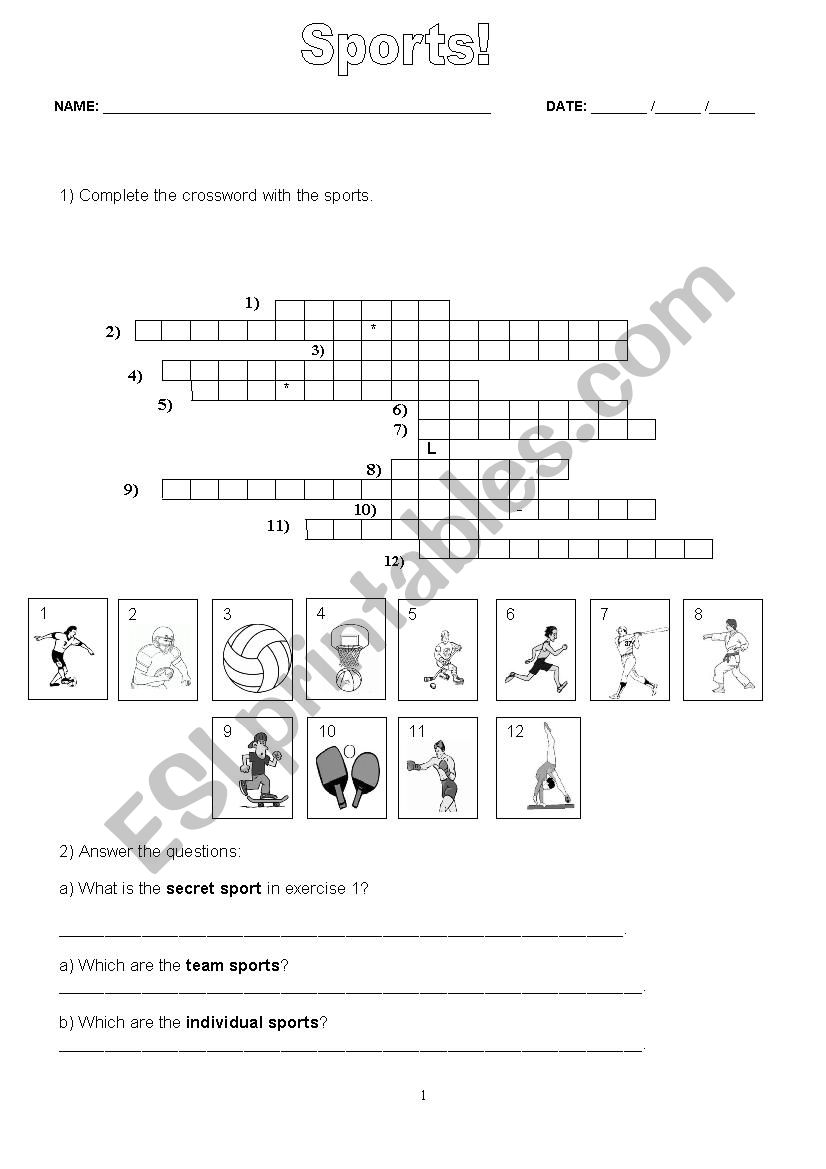 Sports worksheet