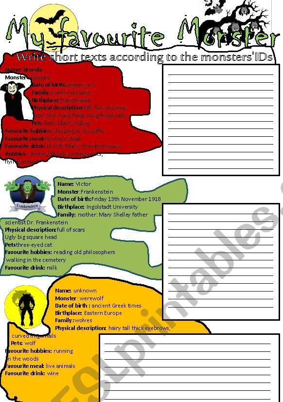 Monsters writing activity worksheet