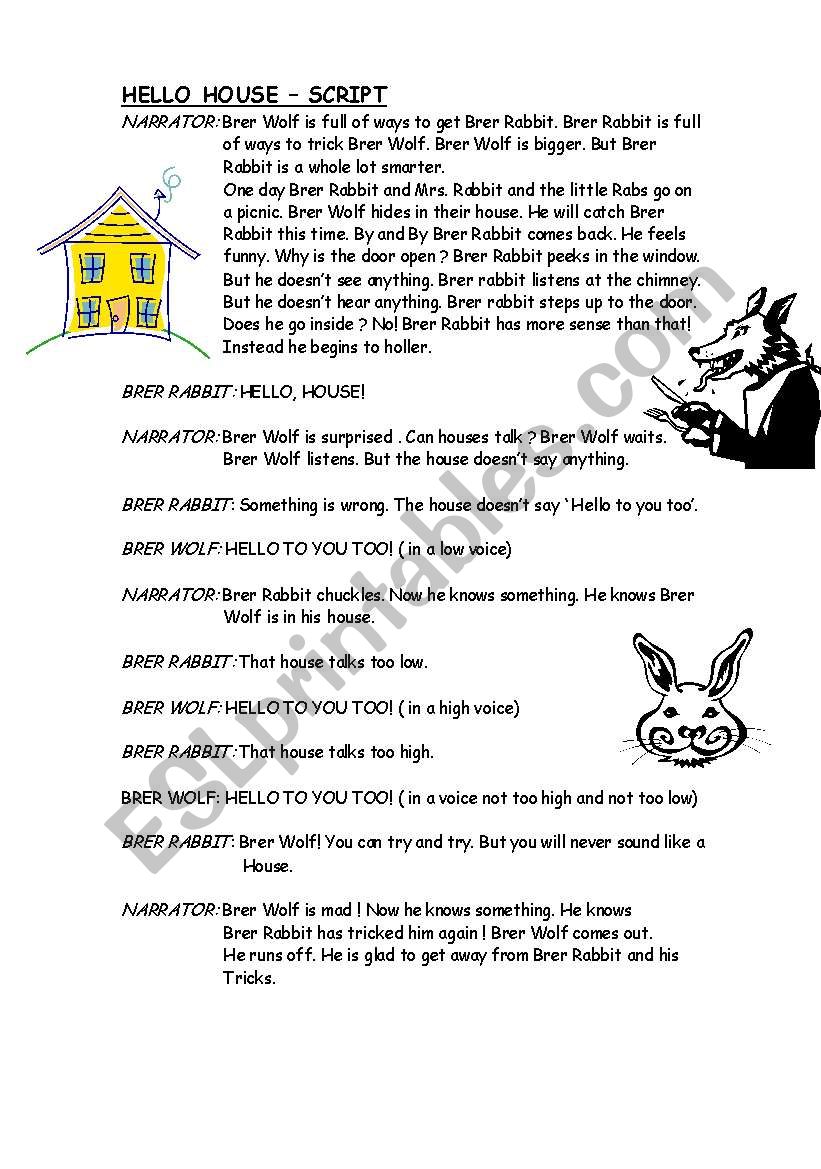 Hello House reading worksheet