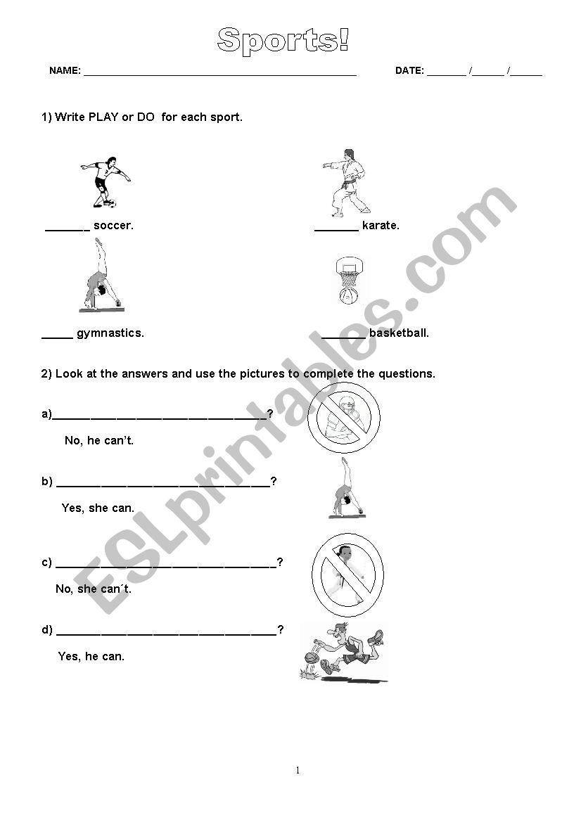 Sports 2 worksheet