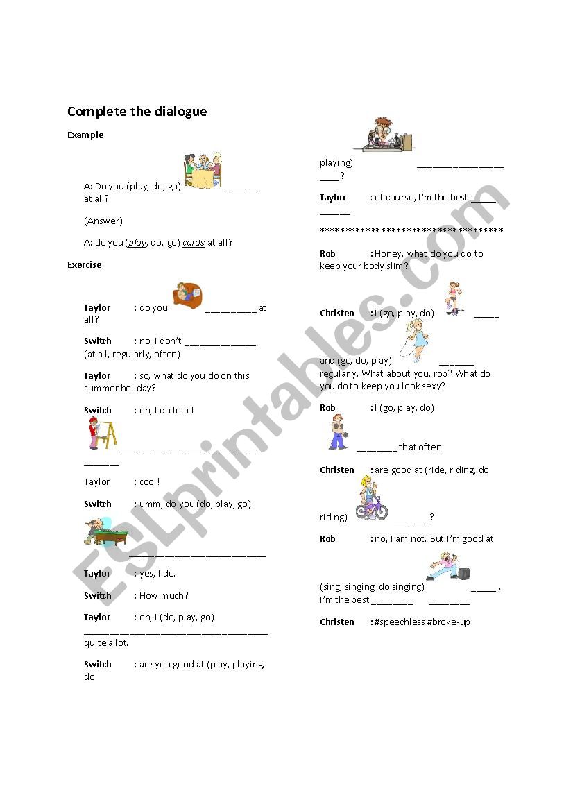 complete the dialogue worksheet