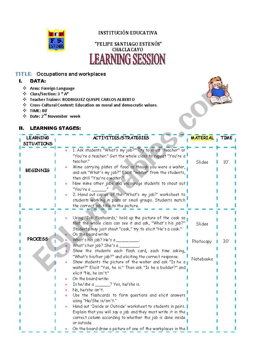 Occupations and workplaces worksheet