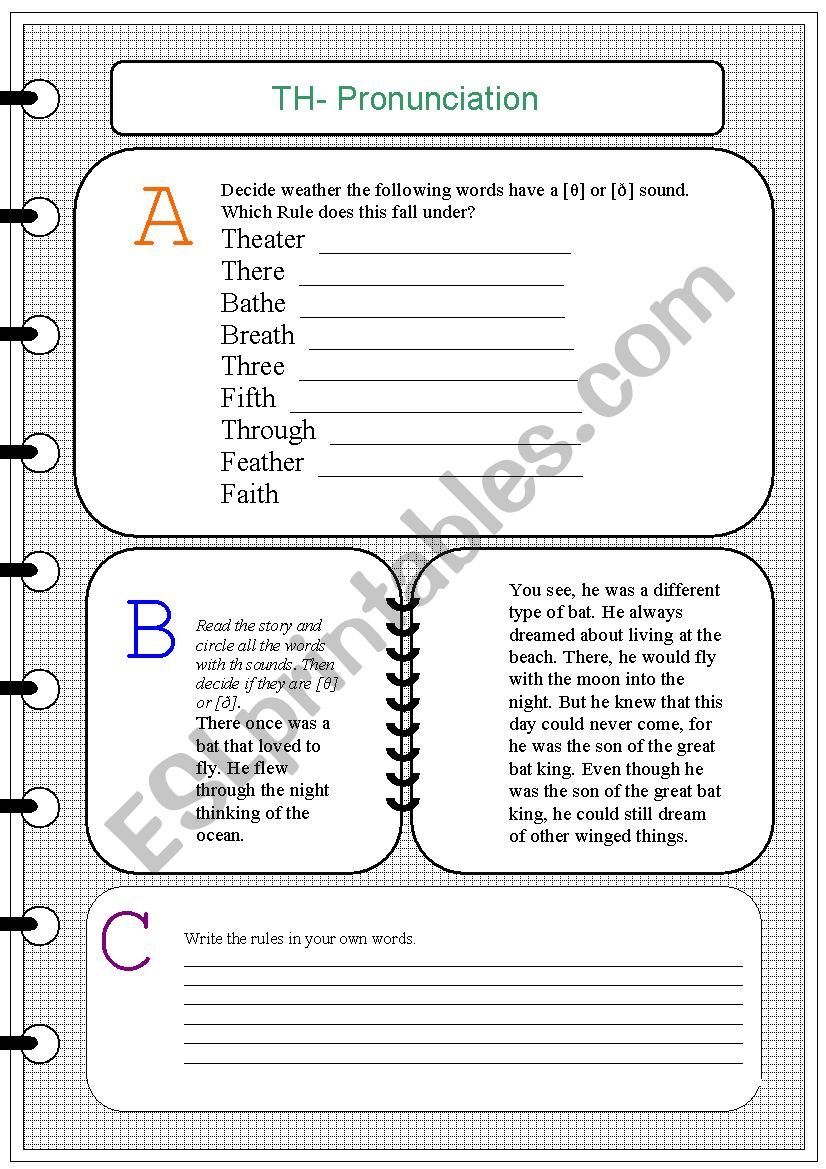 TH- pronunciation Worksheet worksheet