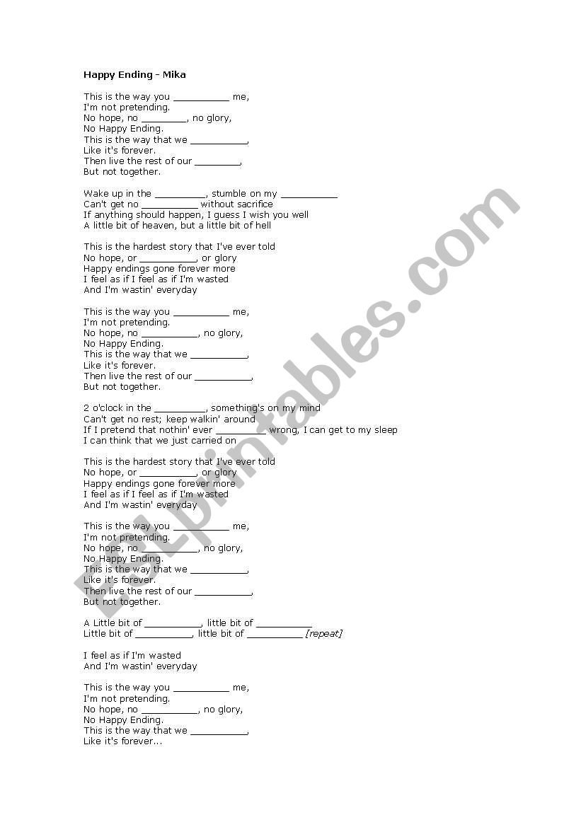 Happy ending (by Mika) worksheet