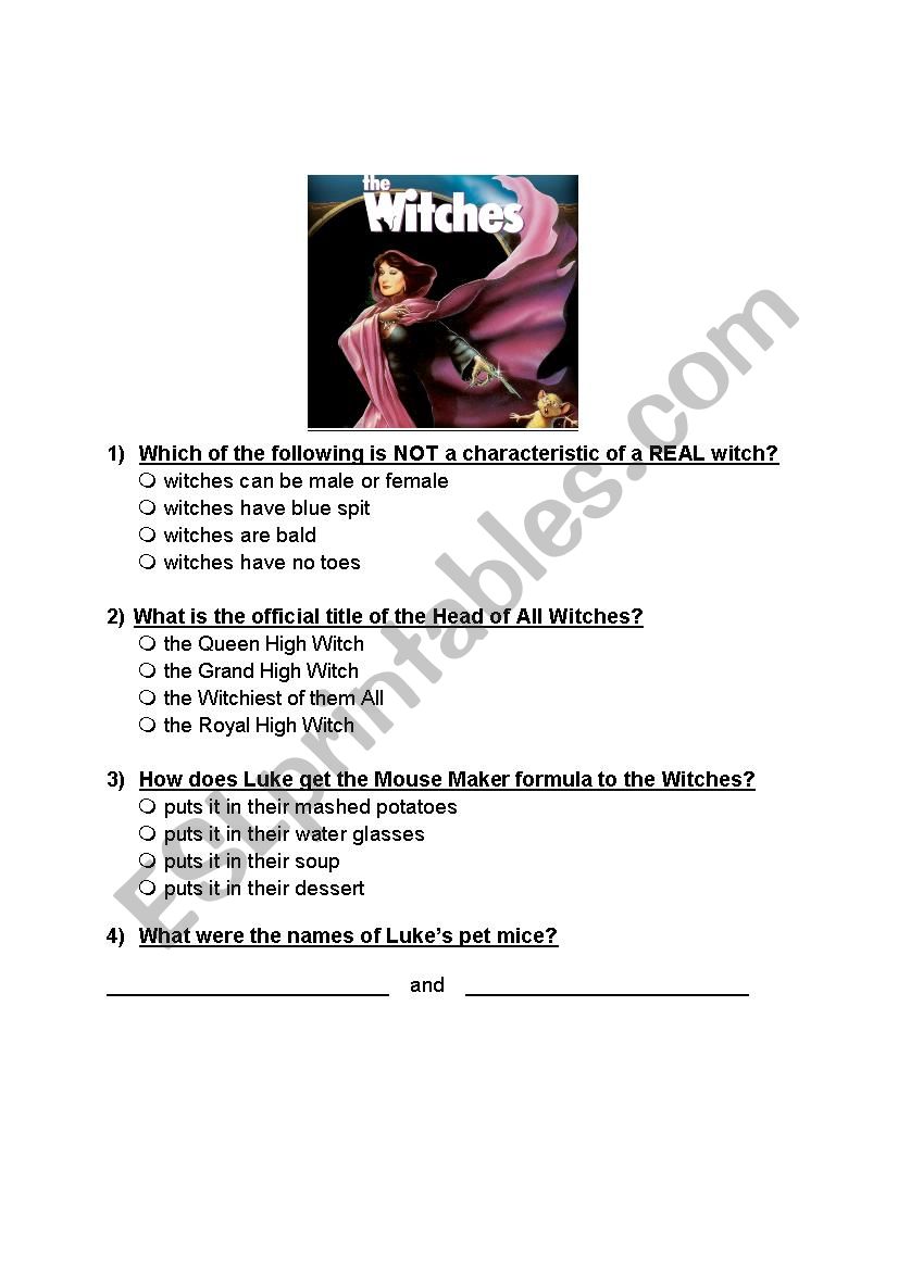 witches worksheet