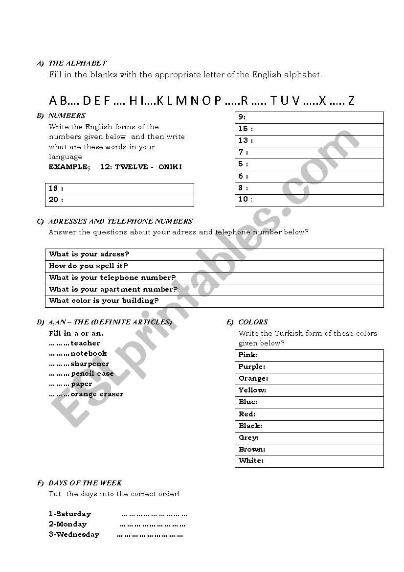 Starter worksheet worksheet