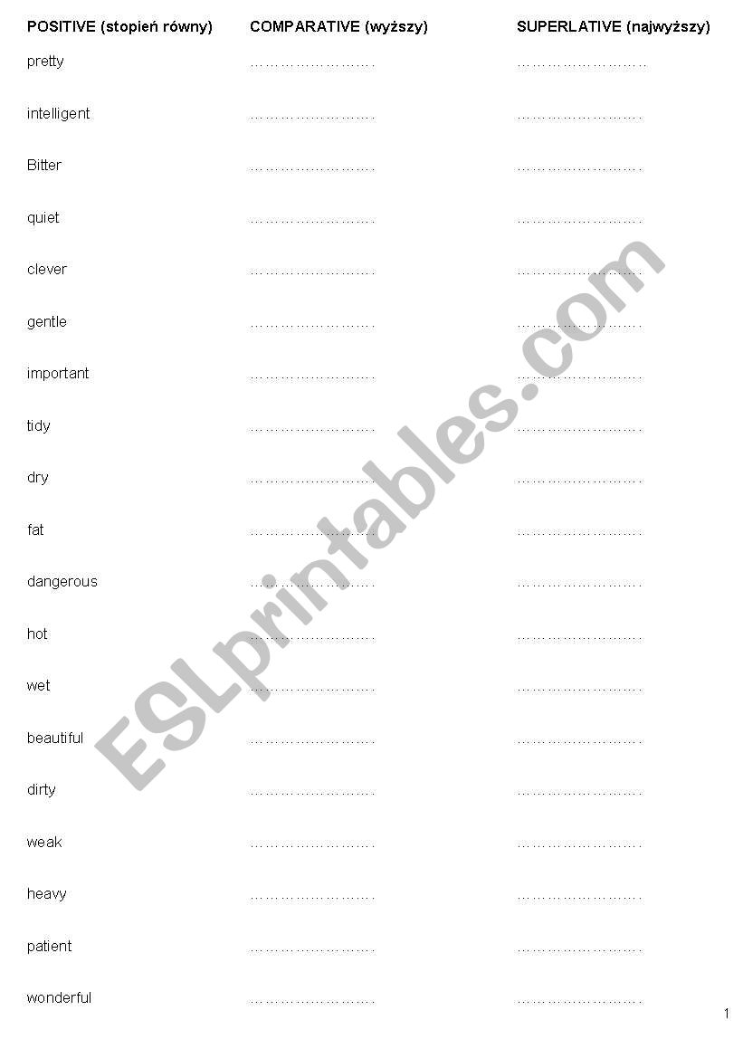 comperatives worksheet