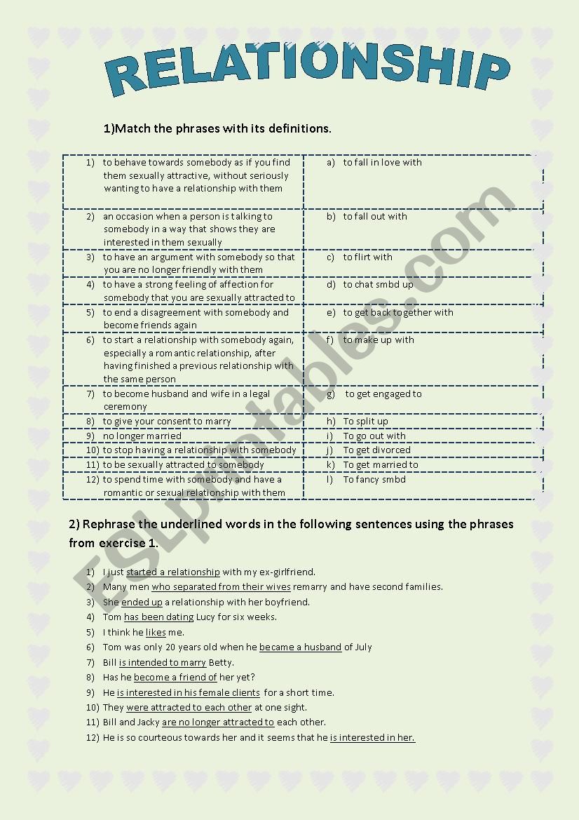 Relationsip worksheet