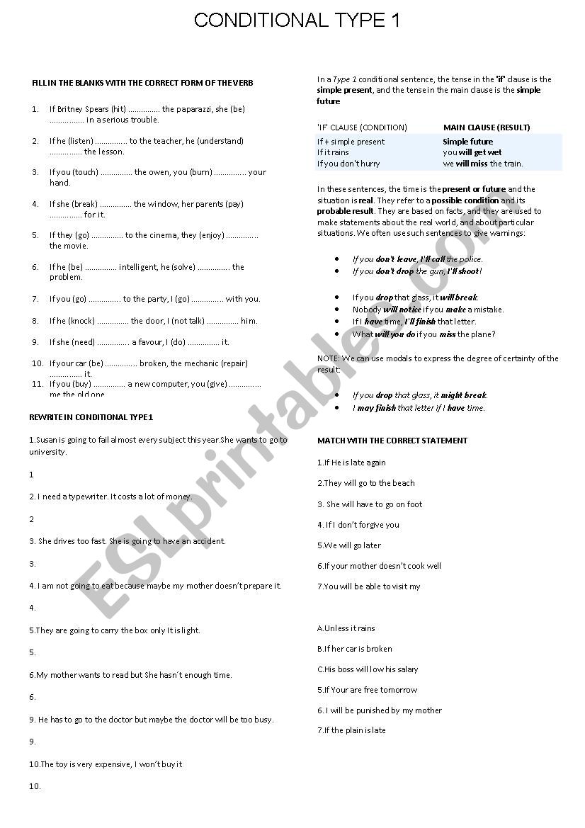 CONDITIONAL TYPE 1 worksheet