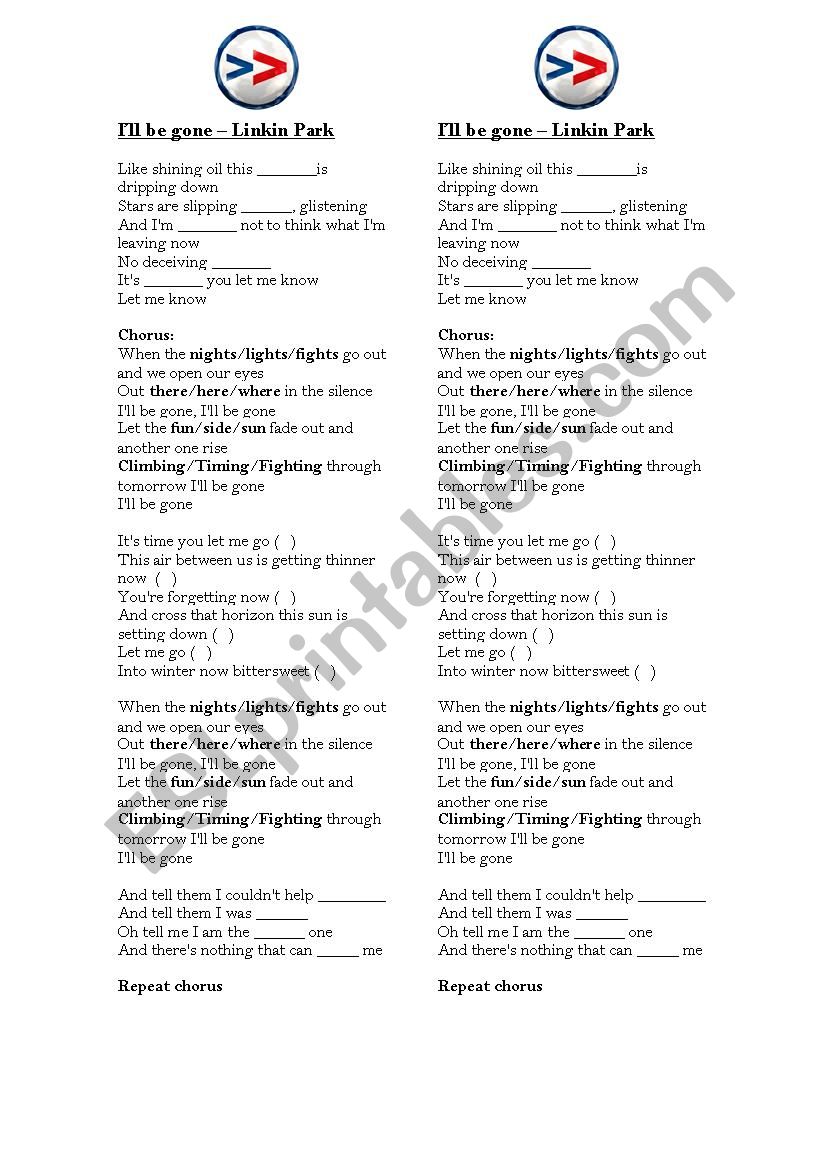 IÂ´ll be gone worksheet