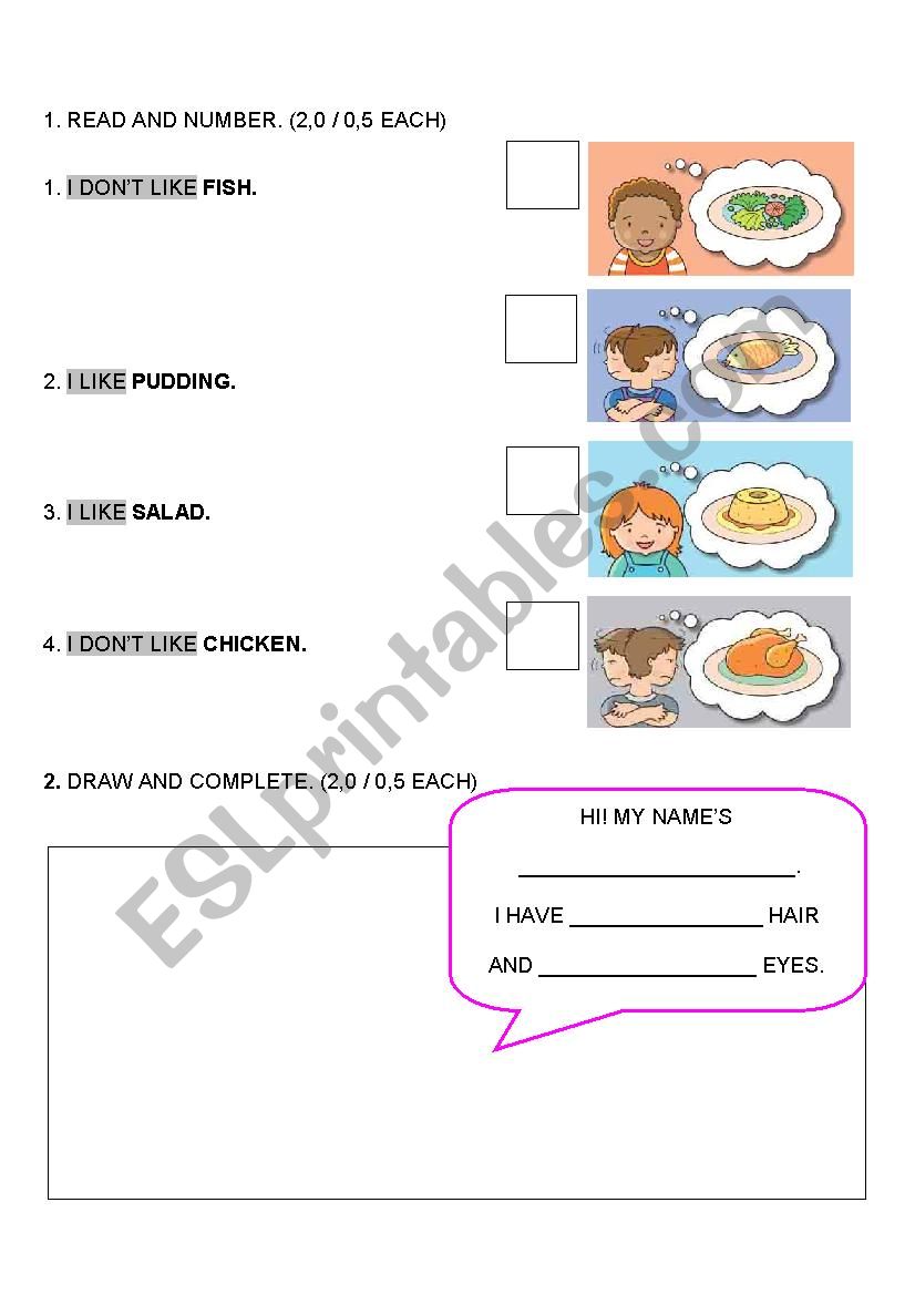 PARTS OF THE BODY AND FOOD worksheet