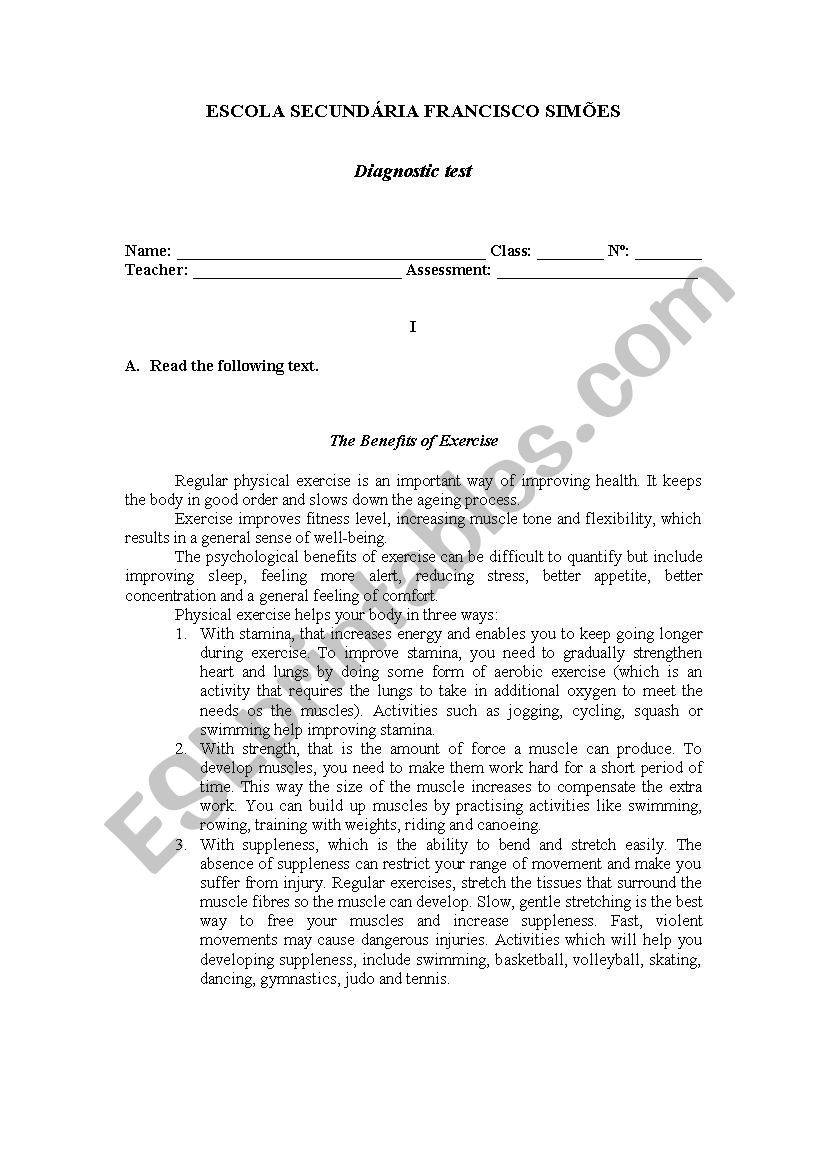 Dianostic Test worksheet