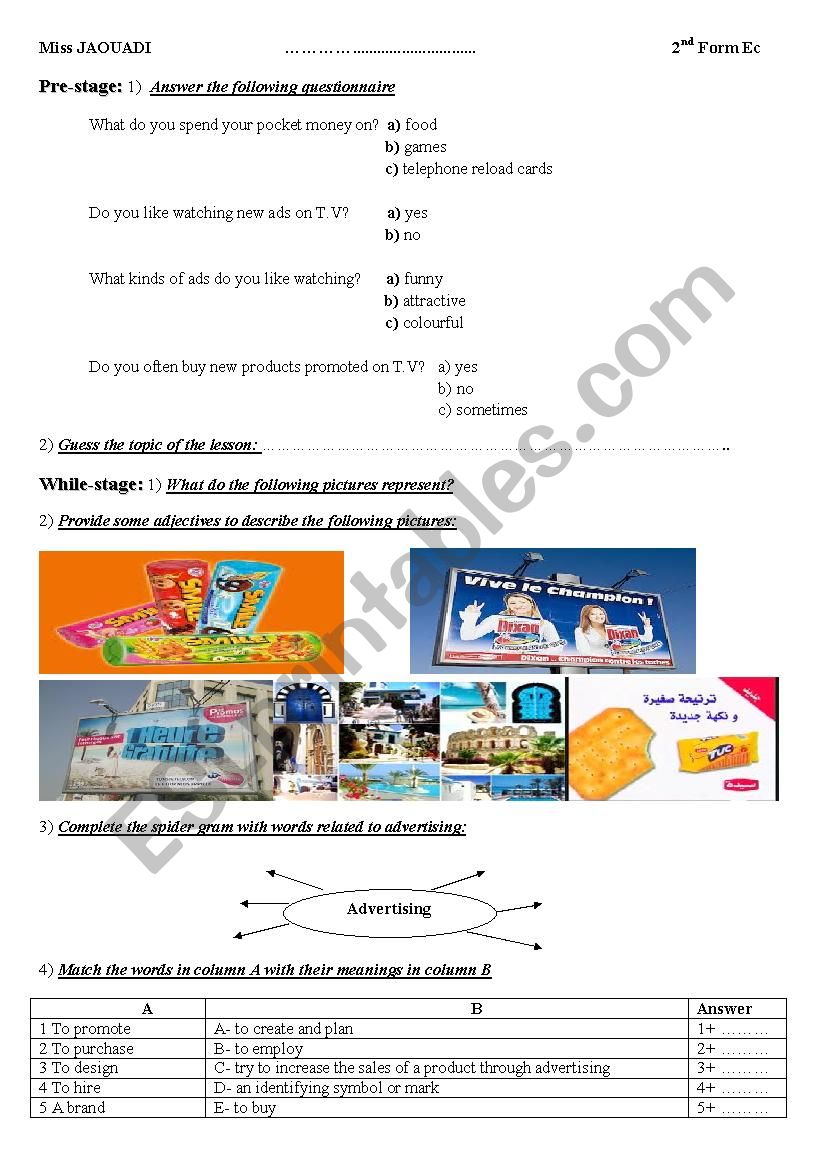 Advertising 2nd Form  worksheet