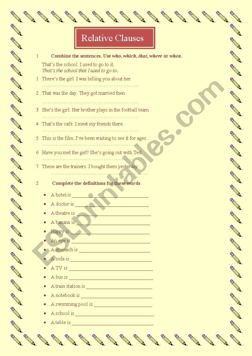 Relative Clauses worksheet