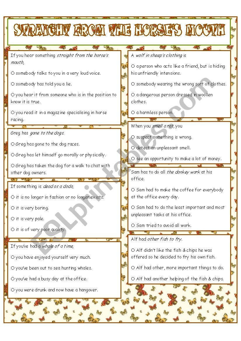 Straight from the HorseÂ´s Mouth * Animal Idioms*