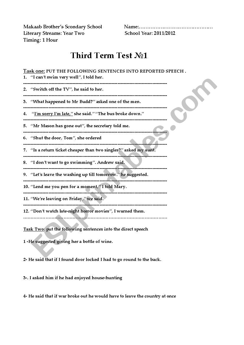 An assessement  test for second year  student