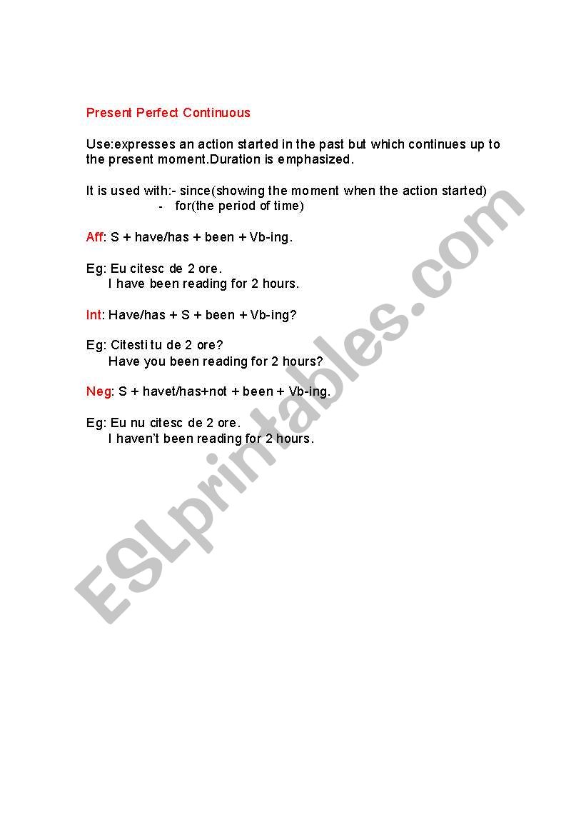 present perfect continuous worksheet