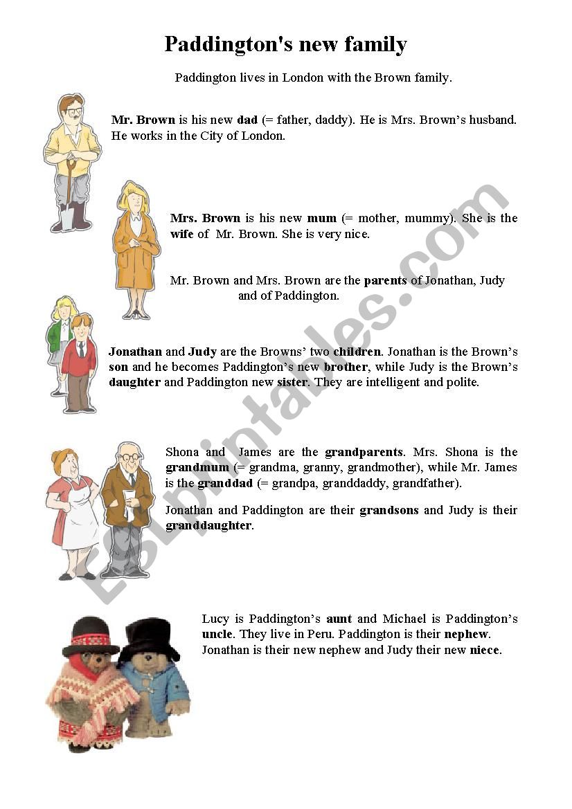 Paddingtons family worksheet