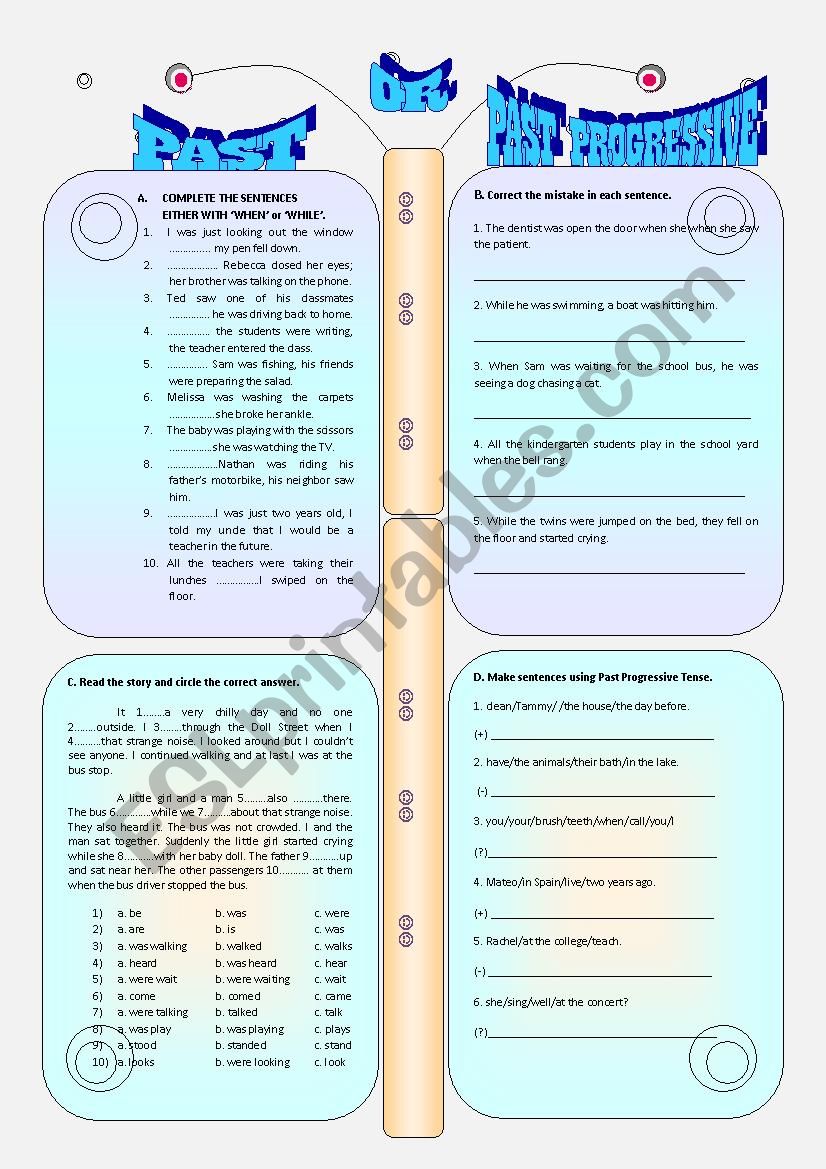 past or past progressive worksheet