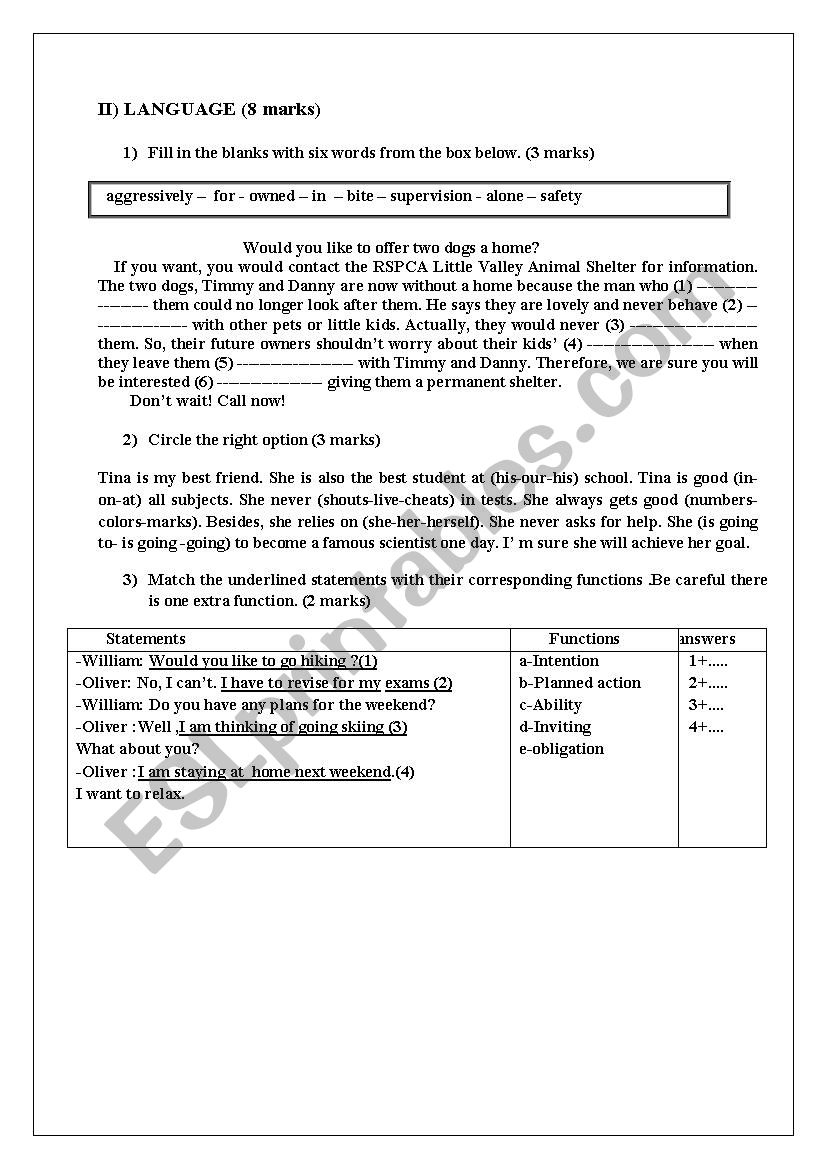 english end of term test N1 worksheet