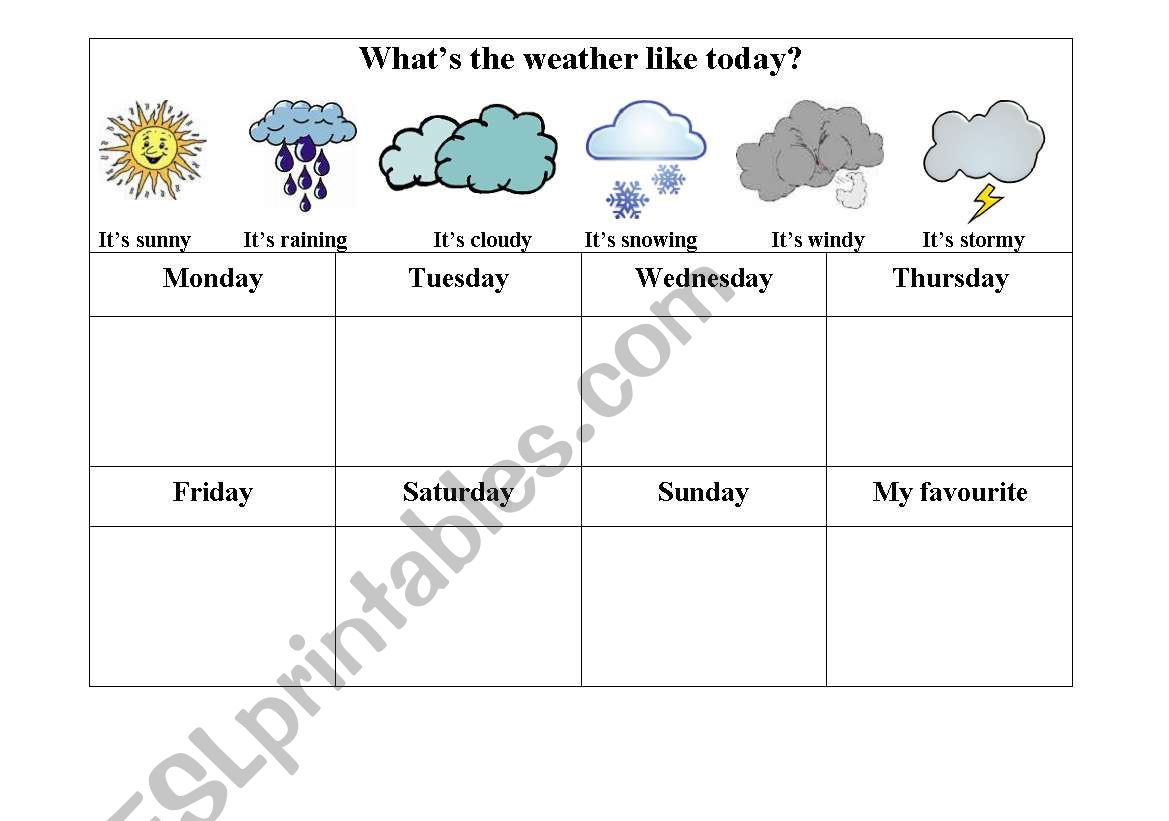Weather weekly chart - ESL worksheet by salachna With Regard To Kids Weather Report Template