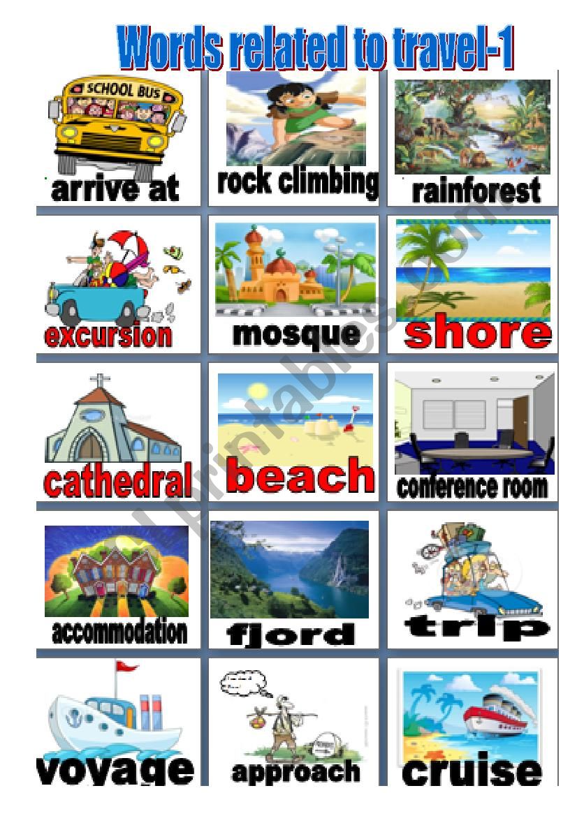 words related to travel worksheet
