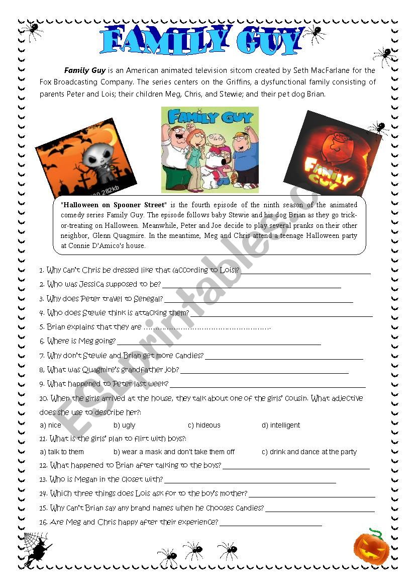 Family Guy Halloween on Spooner Street ESL worksheet by giny00