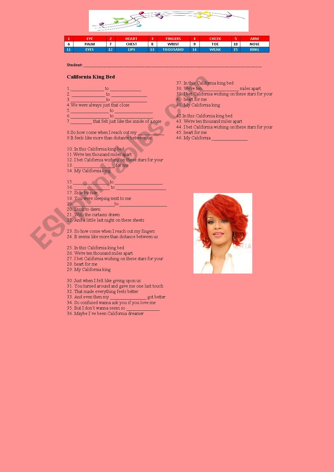 California King bed worksheet