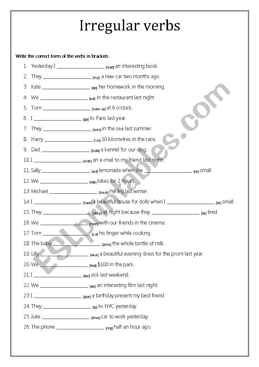 irregular verbs worksheet