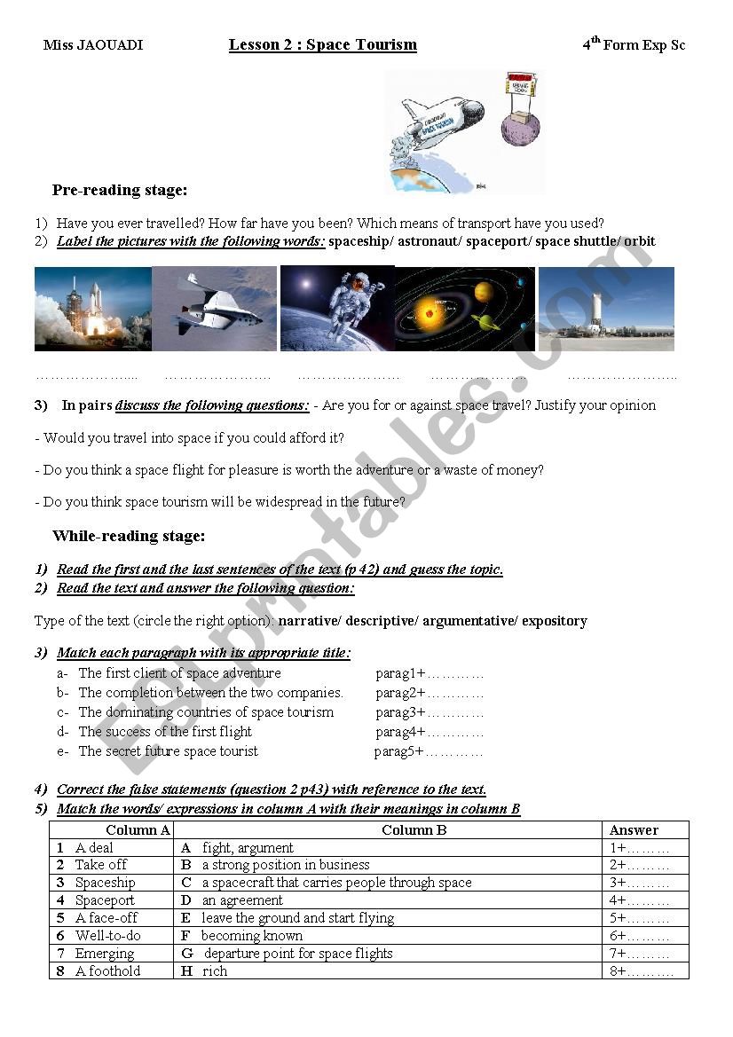 Lesson 2: Space Tourism 4th Form